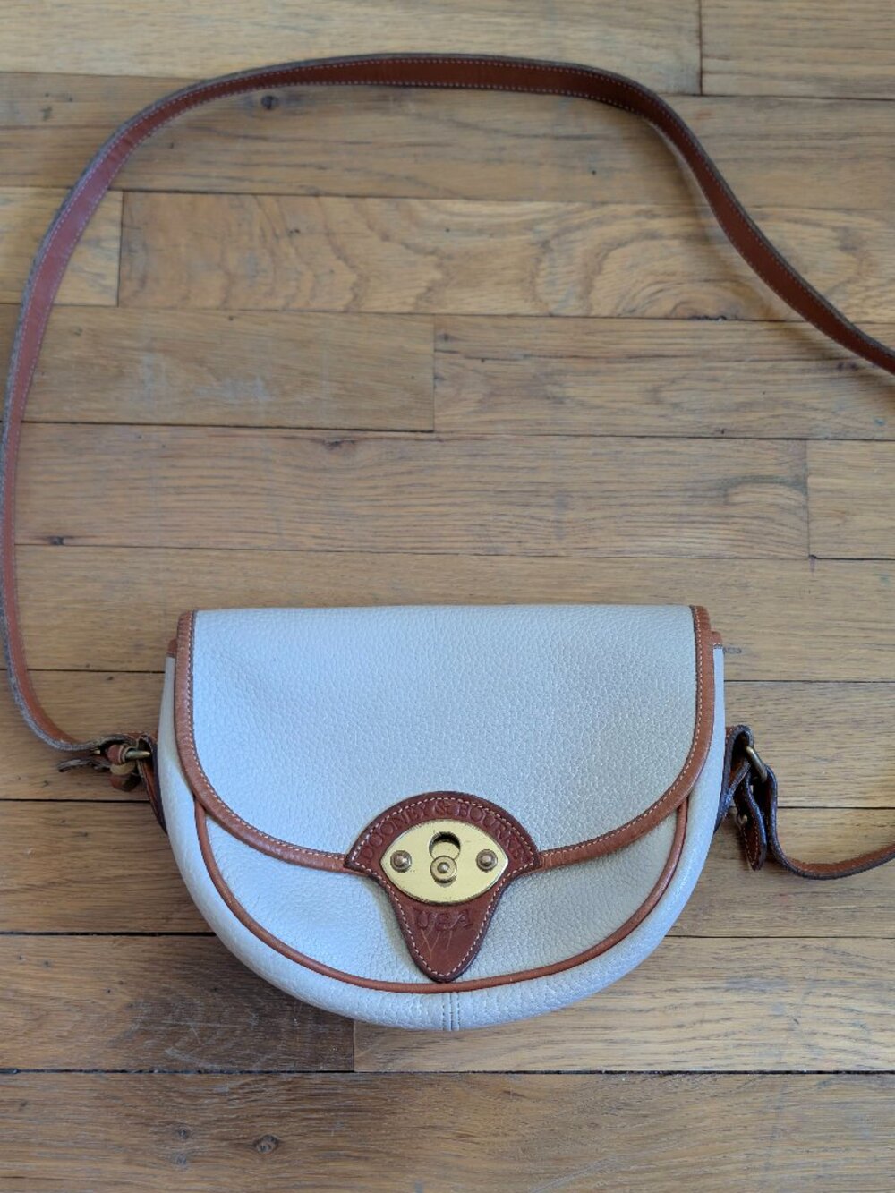 Vintage Dooney & Bourke All-Weather Leather Cavalry Saddle Bag | Bone & Tan